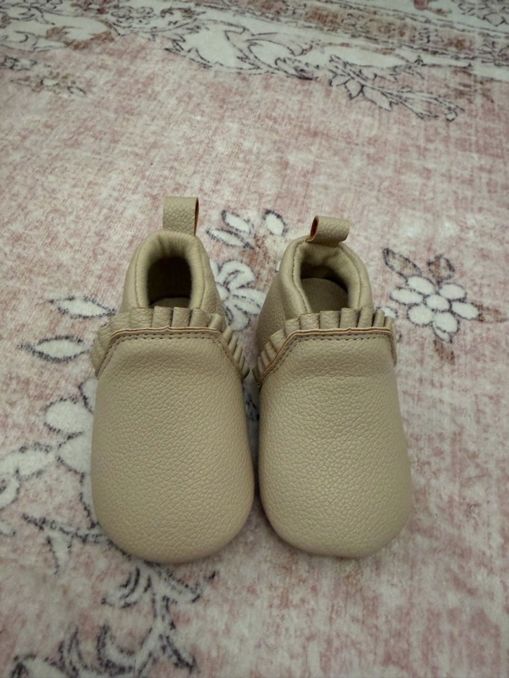 Kids Soft Moccasin Slip-On Shoes in Cream, white and knit socks